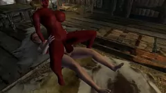 Jouer Futanari Dremora chevauche la bite de Sigrid en position de cow-girl